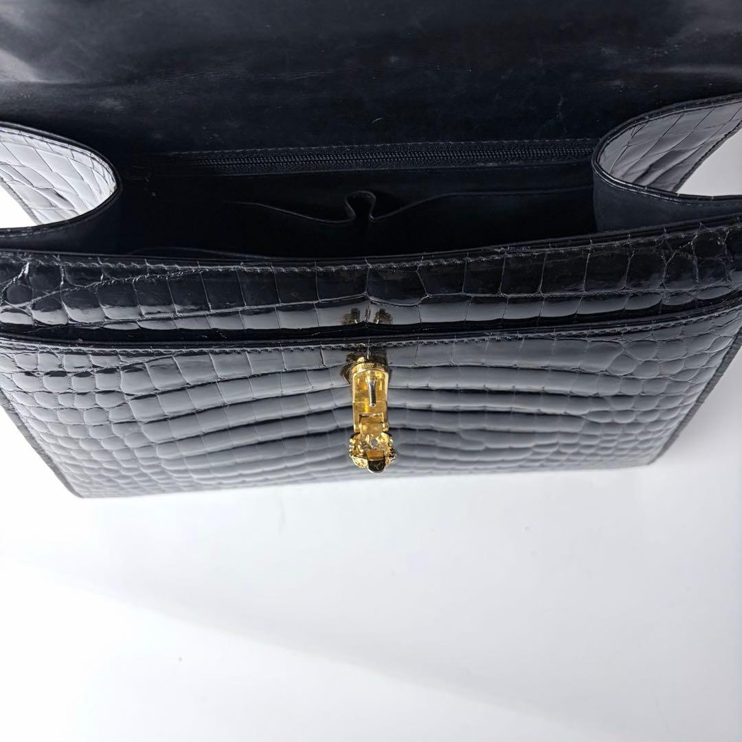 WATA‐ICHI　シャイニングクロコ　センター取り　トップハンドル　黒