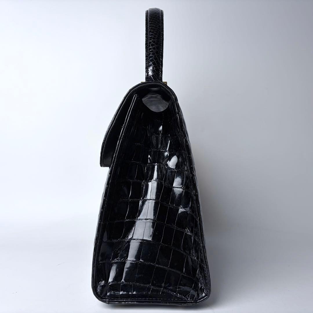 WATA‐ICHI　シャイニングクロコ　センター取り　トップハンドル　黒