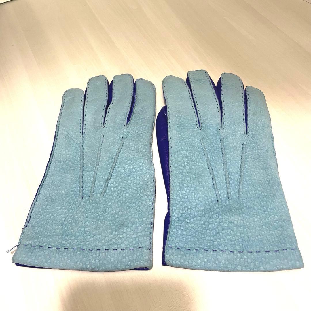 カピバラレザー☆メンズ☆手袋☆ブルー☆水色☆本革☆