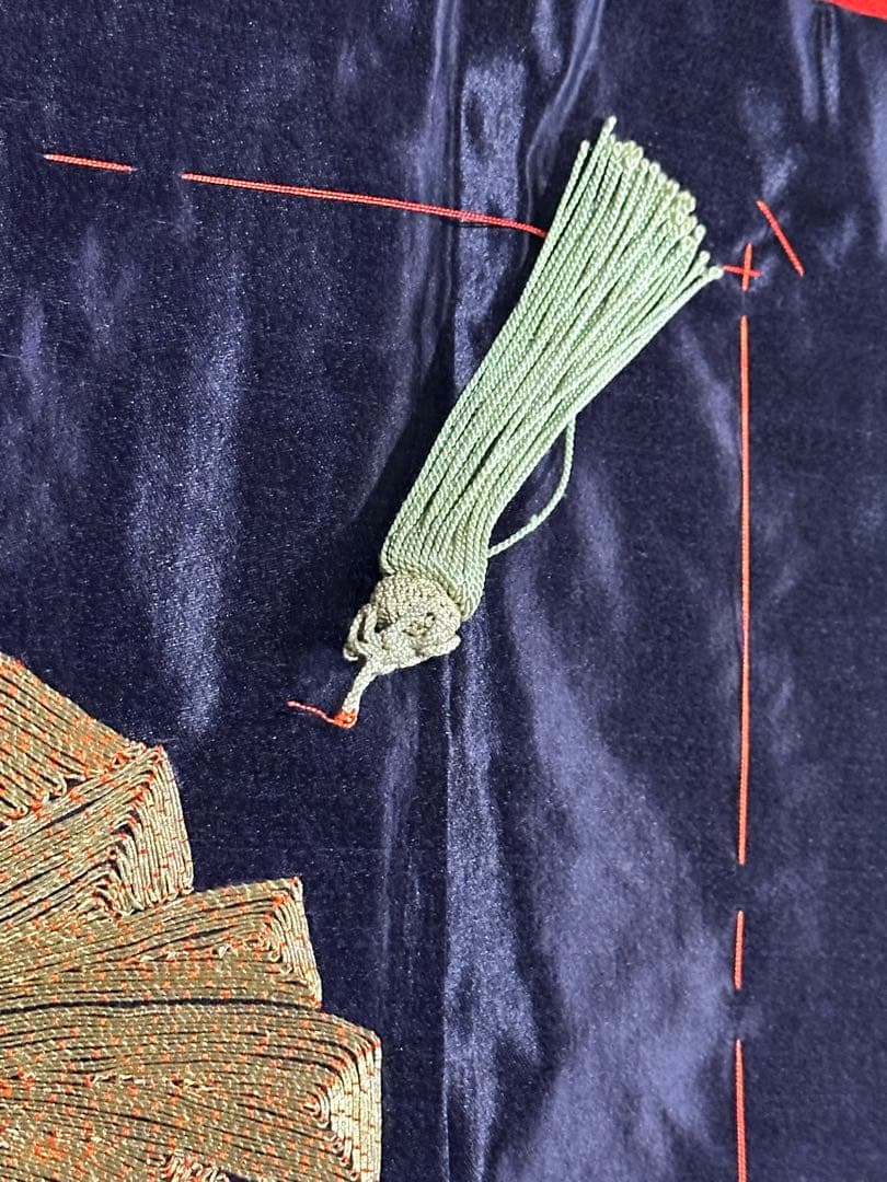 明治期・刺繍袱紗 熨斗目 松に雀 竹に海老 金駒刺繍 繻子 裏赤縮緬