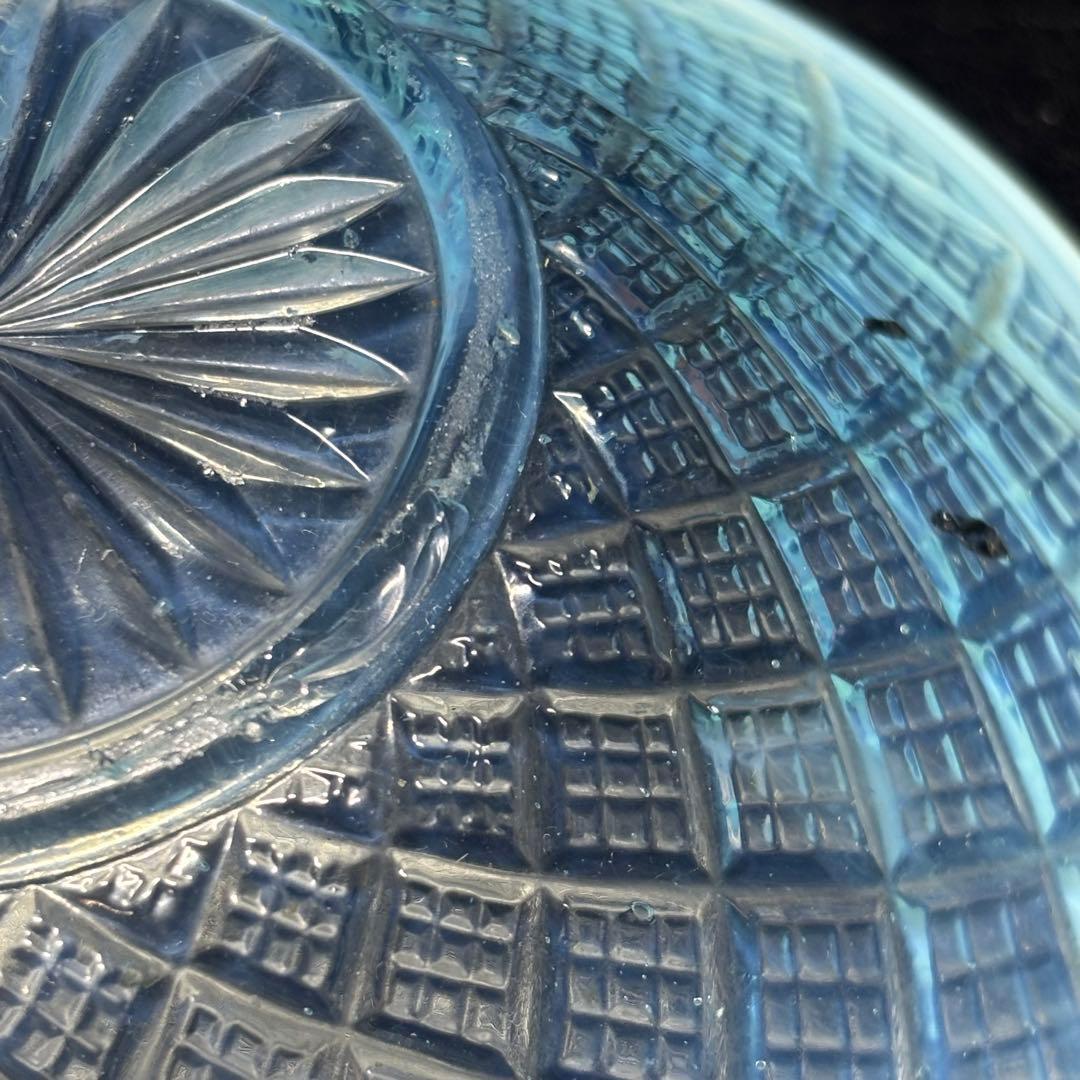 ★明治/大正ガラス！綺麗なブルーに乳白ぼかし小鉢/気泡ガラス/氷コップ/2個！★