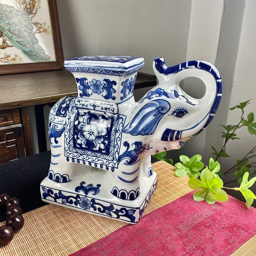 景徳鎮  陶磁器 手描き象 置物 燭台装飾品  工芸品家と住宅の移転の贈り物