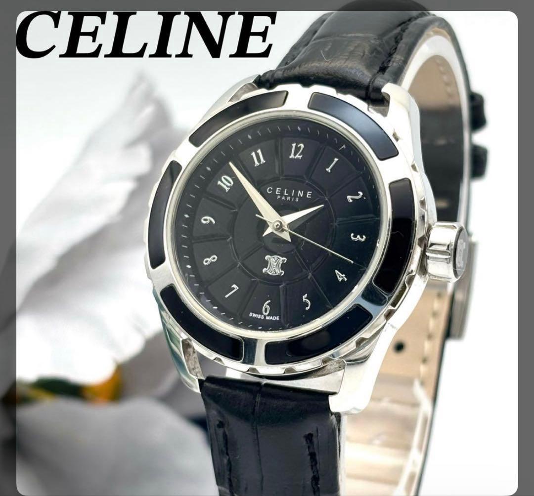 り*ん様 【稼働/新品電池】セリーヌ　トリオンフ　ラベニュー　腕時計　黒文字盤