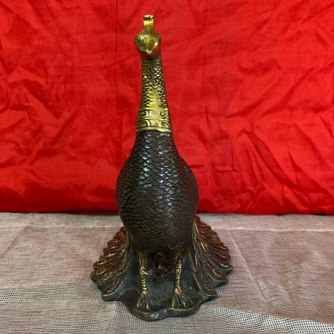 中国　古銅　孔雀像　置物　細密オブジェ　乾隆年製銘