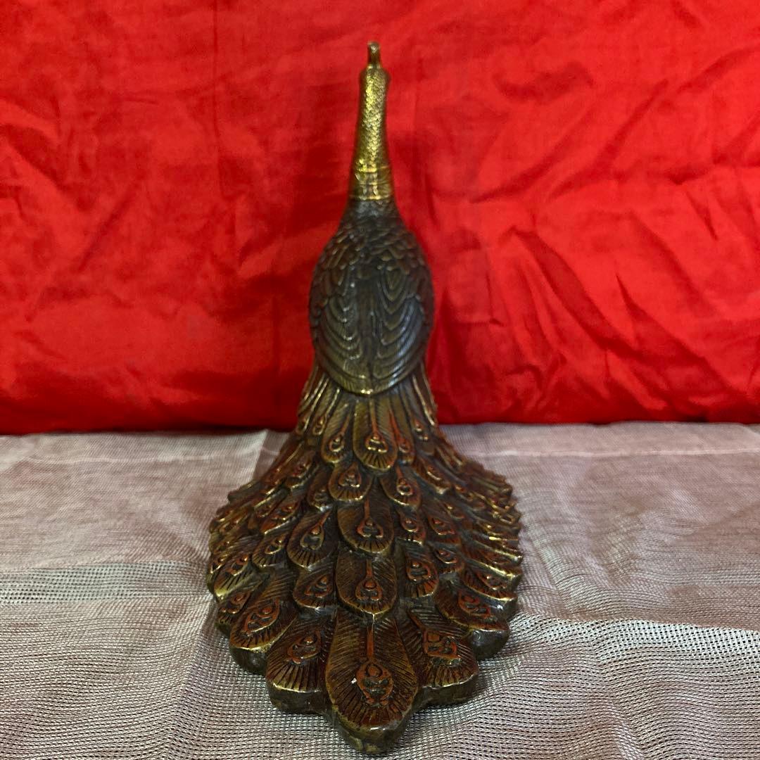 中国　古銅　孔雀像　置物　細密オブジェ　乾隆年製銘