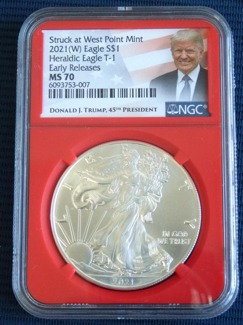 値下】米国2021年イーグル1ドル銀貨　トランプ赤ラベル　NGC MS70ER