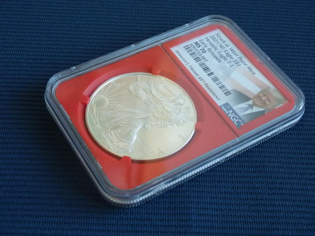 値下】米国2021年イーグル1ドル銀貨　トランプ赤ラベル　NGC MS70ER