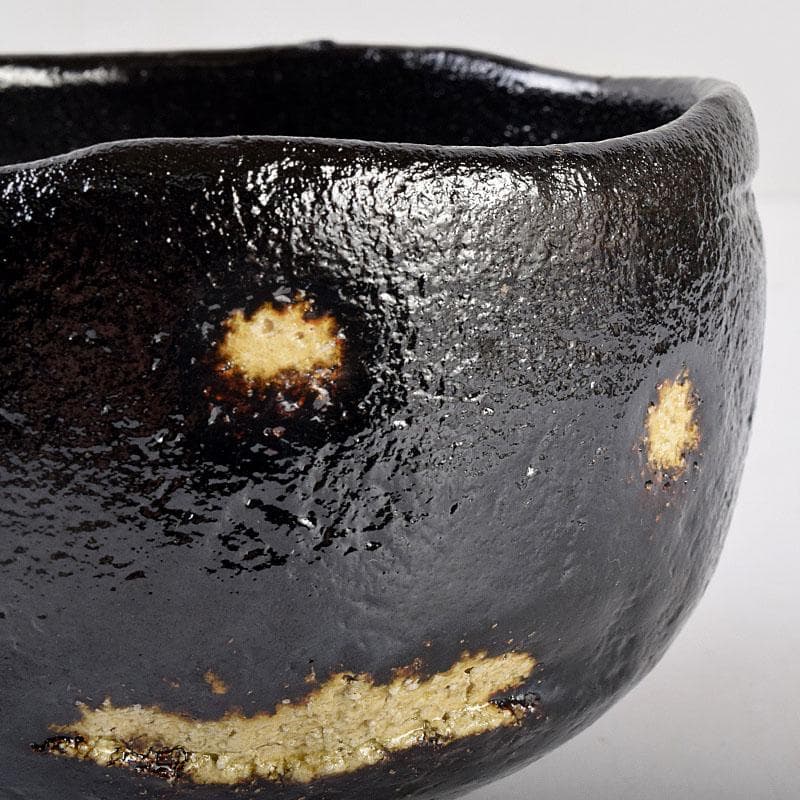 茶道具　楽吉左衛門　黒楽茶碗　銘光明　仕覆付　共布　碌々斎極め箱　V　R9014