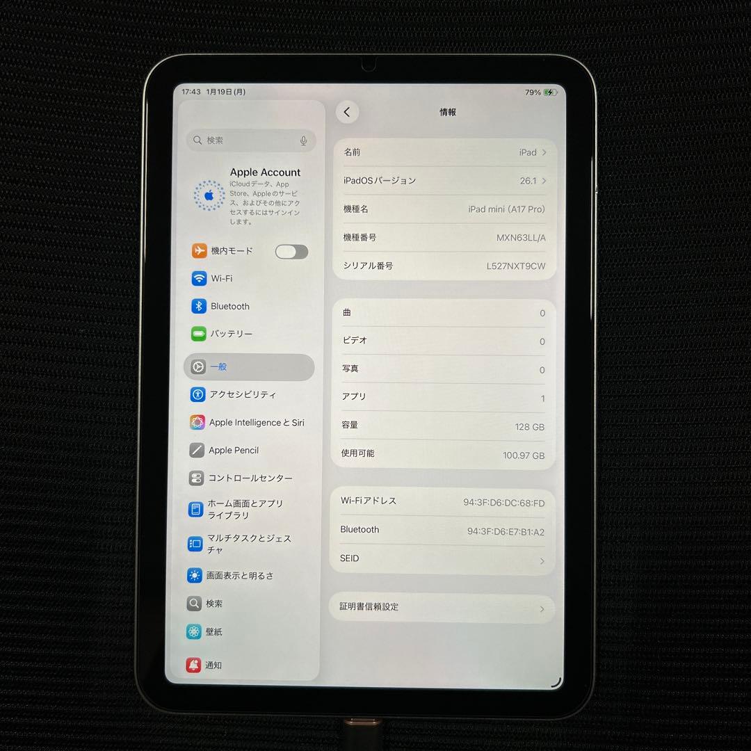 iPad mini(第7世代) A17 Pro Wi-Fi 128GB