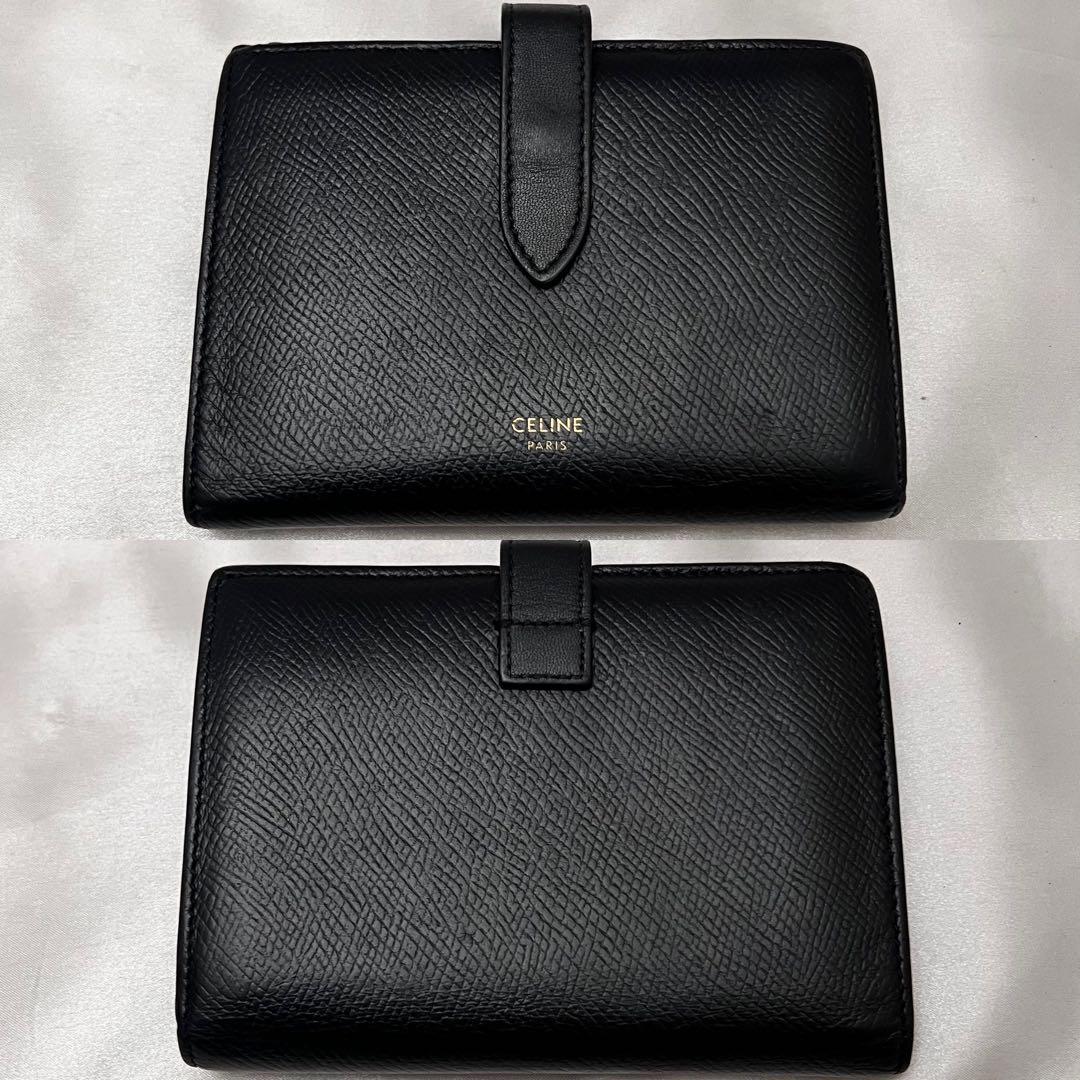 ◇美品◇セリーヌ　ストラップウォレット　二つ折り財布　ブラック　レザー