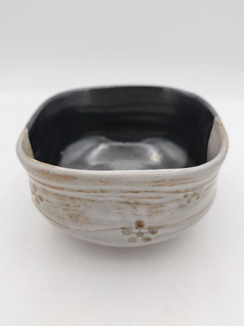 b469 茶碗 紀州焼 四方 利休梅 葵窯 寒川栖豊 木箱 茶道具 古物