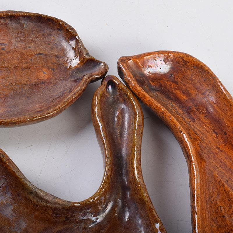 大樋焼　瓢式向皿　銘々皿　五客　在銘　時代箱付　V　R8991