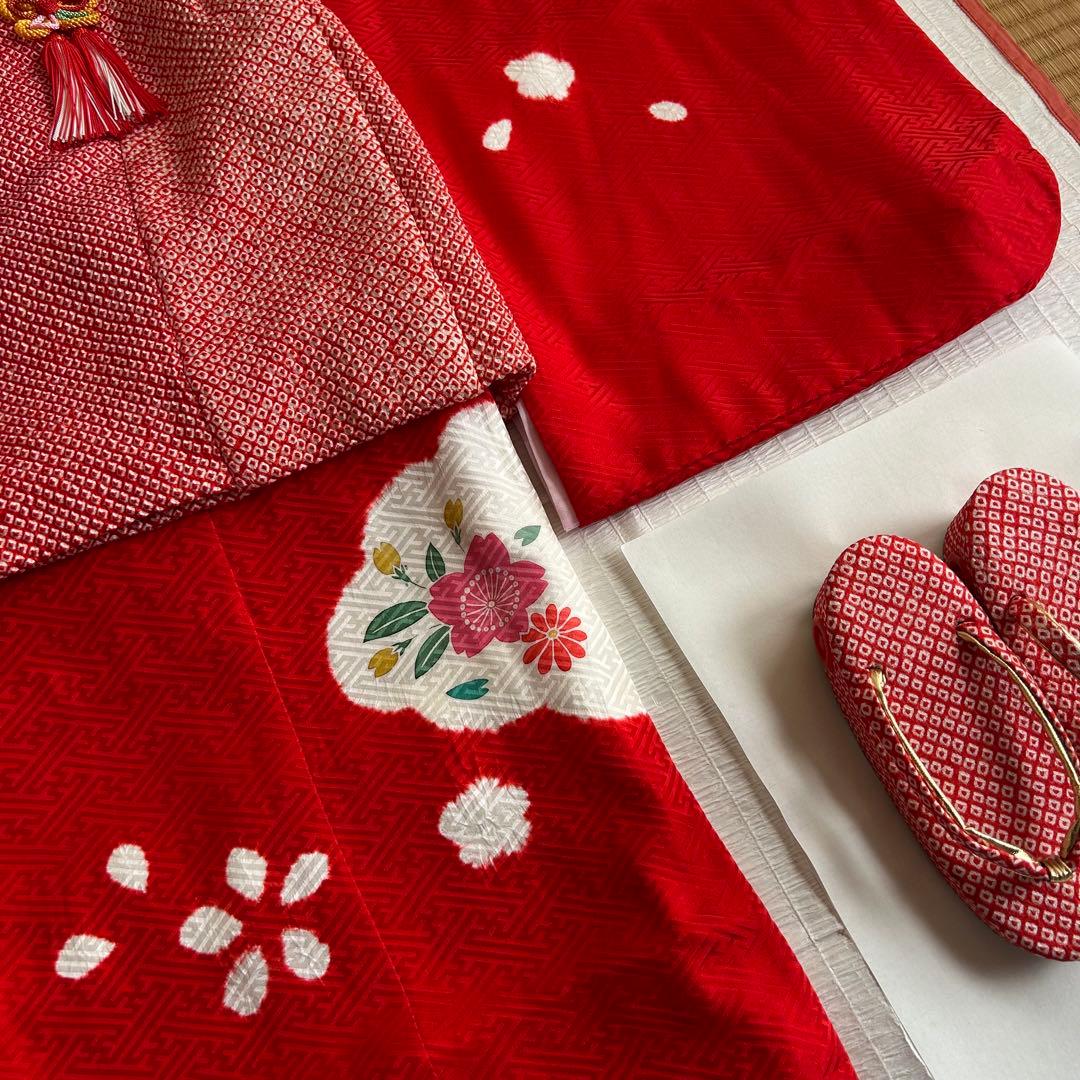 七五三 3歳 フルセット 総絞り 着物 正絹 被布 刺繍 三歳 草履 753