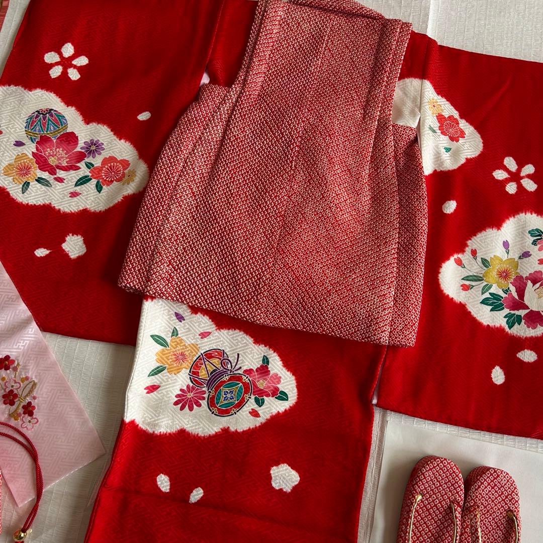 七五三 3歳 フルセット 総絞り 着物 正絹 被布 刺繍 三歳 草履 753