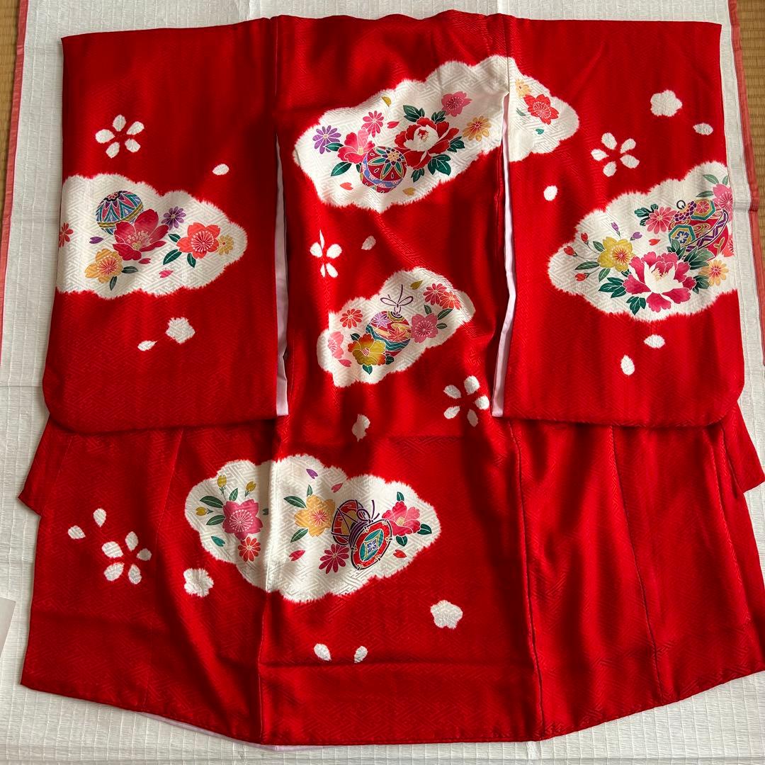 七五三 3歳 フルセット 総絞り 着物 正絹 被布 刺繍 三歳 草履 753