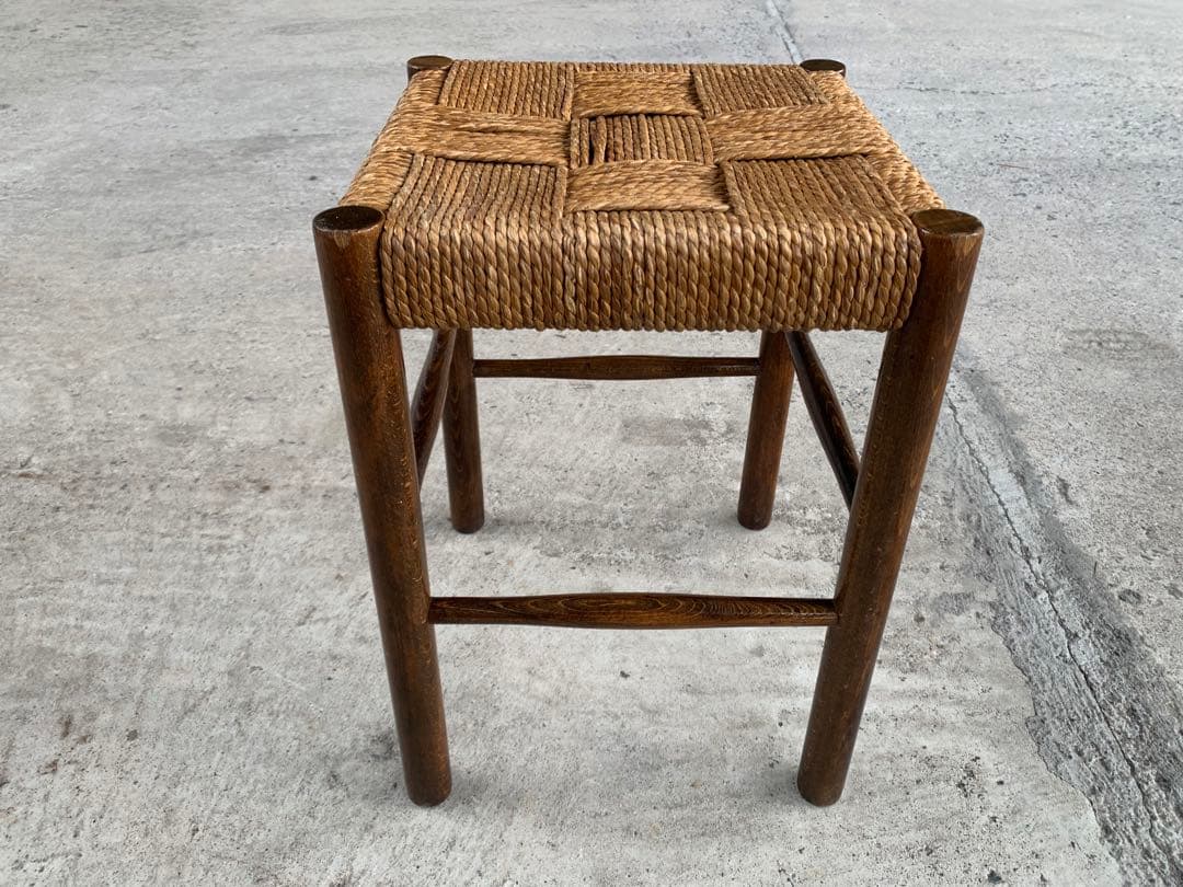 アンティーク ラッシュ スツール 縄編み チェア 民芸家具 椅子 No.6