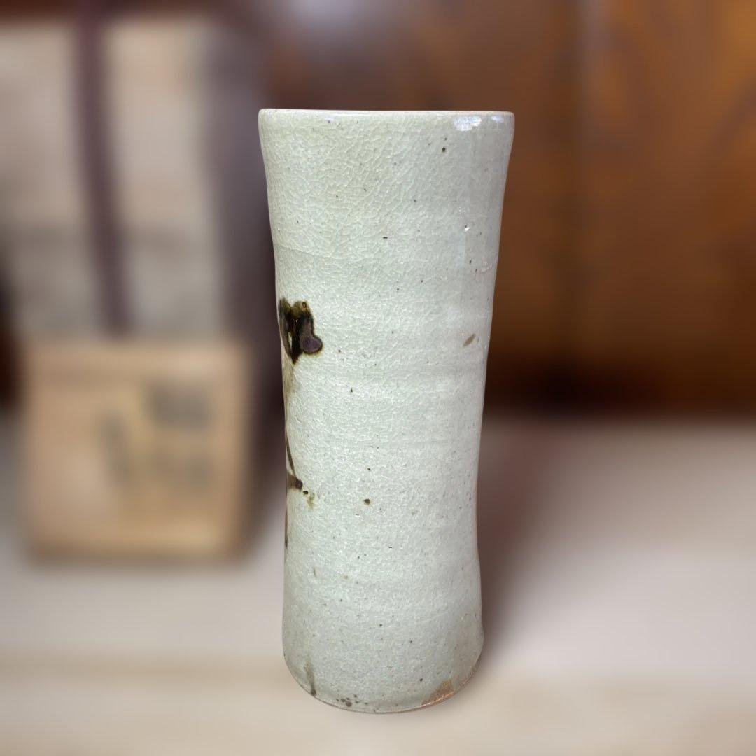 益子焼　浜田庄司　鐡絵花筒　共箱