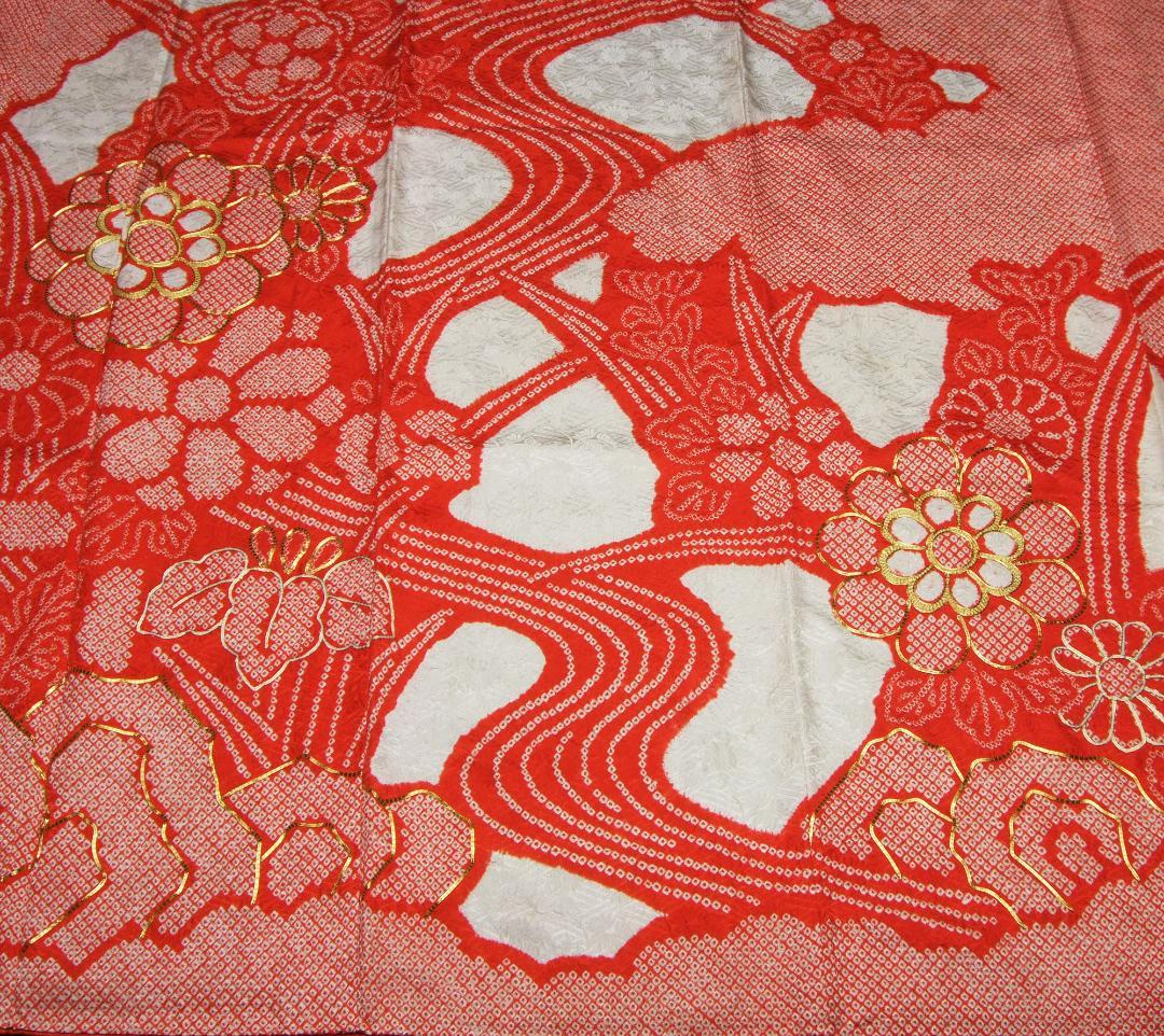 総絞り染め ビンテージ振袖フルセット 金駒刺繍 L8 成人式