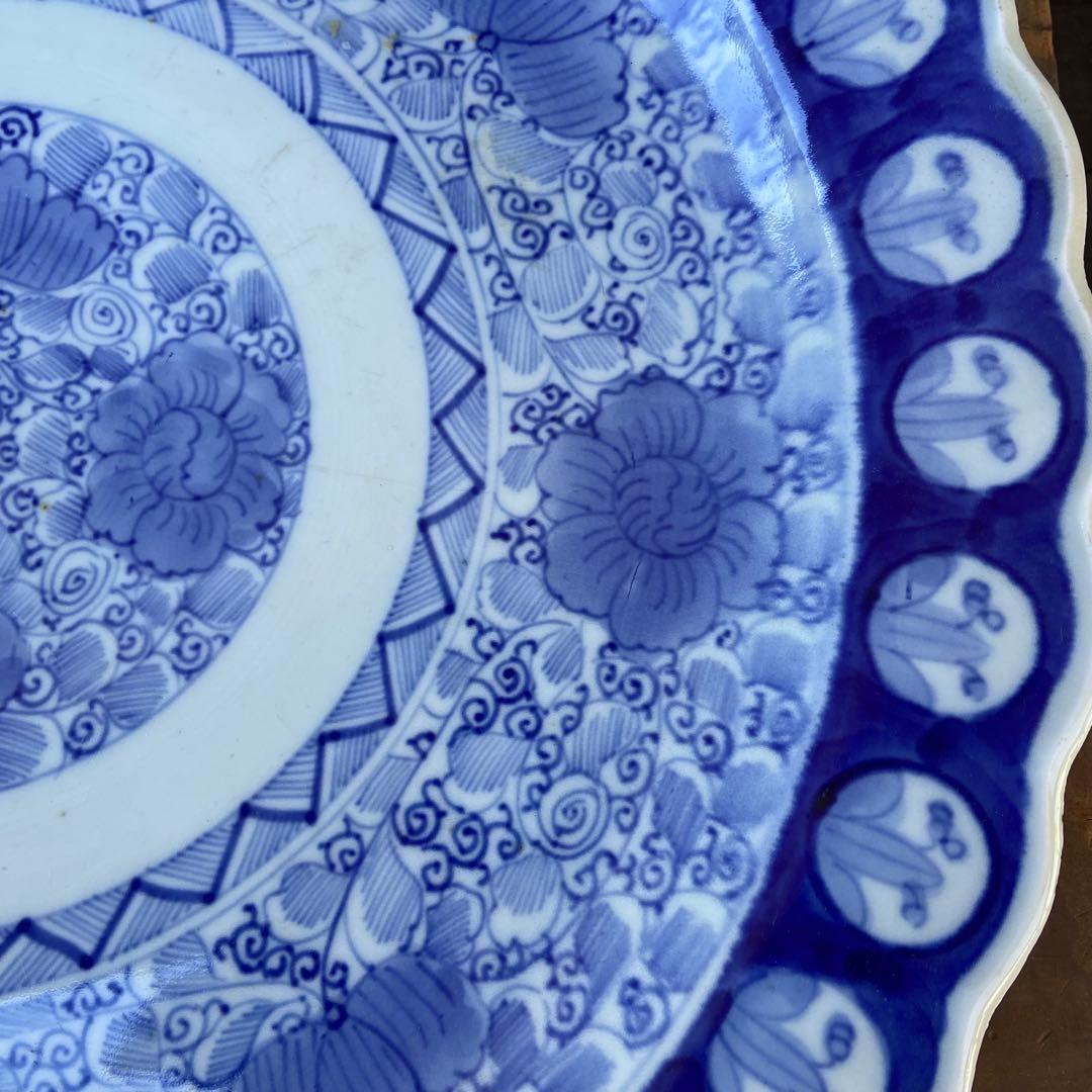 古伊万里 染付 輪花 大皿 骨董品