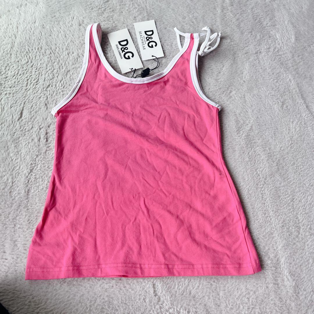 D&G BEACHWEAR ジュース柄 肩紐 リボン タンクトップ ピンク
