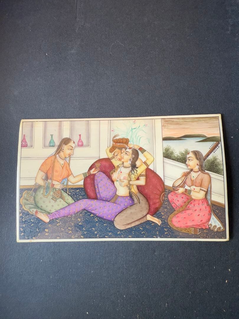 アンティーク◆ムガル帝国の細密画＊印Miniature Old Painting