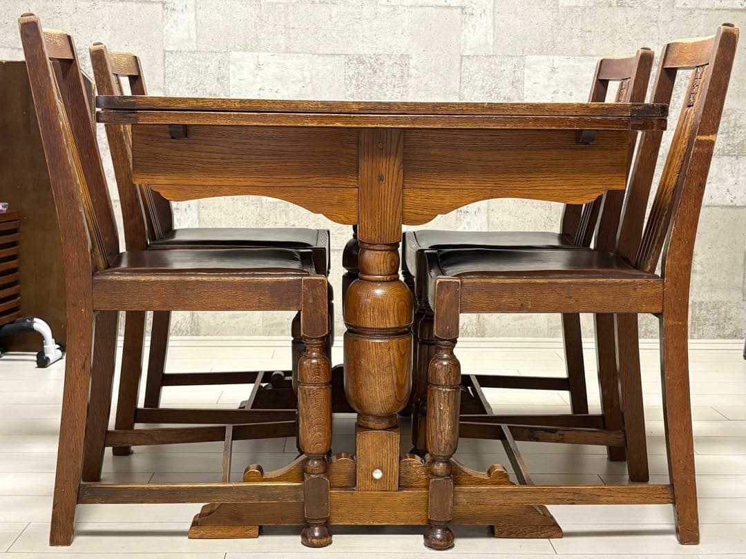 【1/5】イギリスアンティークドローリーフテーブル(ダイニングセット)※椅子別売