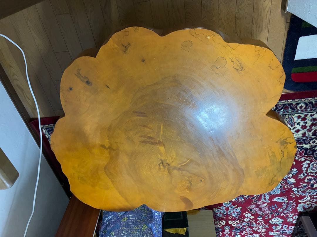 花びら型 木製座卓 輪切り机　座卓　ローテーブル　丸太机