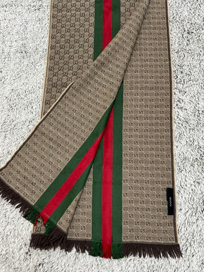 美品 GUCCI グッチマフラー GGシェリーライン ウールシルク混