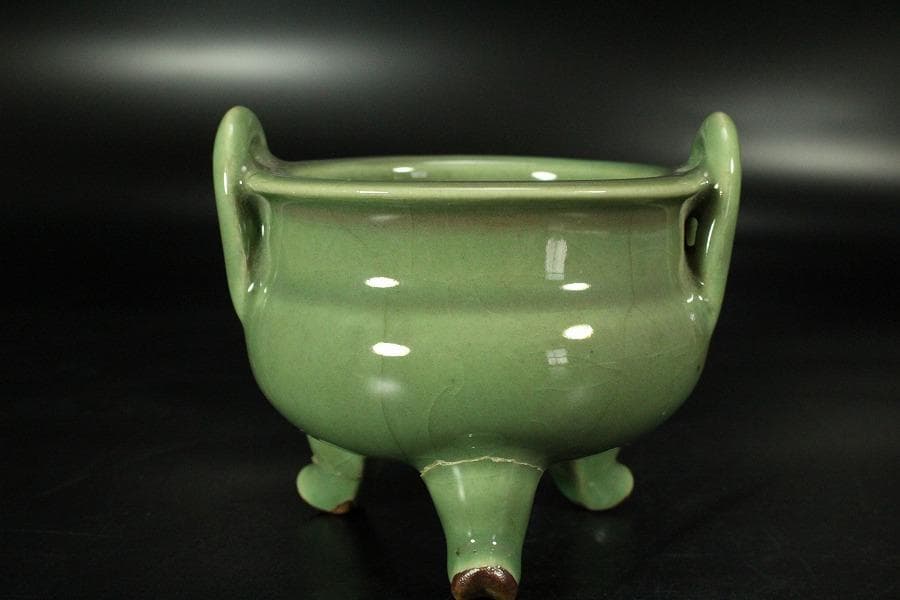 中国美術 天龍寺 青磁 三足 香炉 古美術(K-YC529)