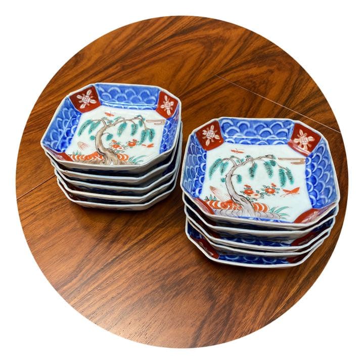 古伊万里　角皿上絵彩色10枚セット