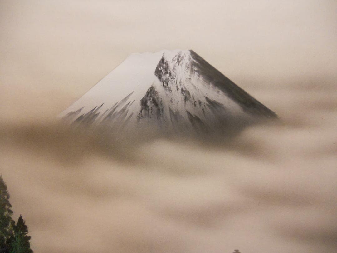 掛け軸 玉翠 彩色富士之図 絹本 希少 軸装 茶道具 掛軸 美品 です。