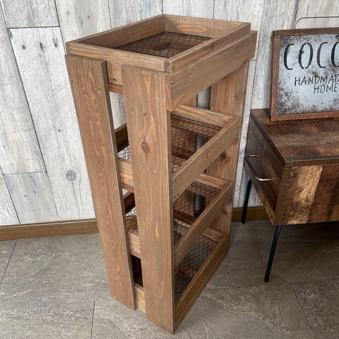 ブラウン　4段　引き出し　ウッドシェルフ　ハンドメイド　家具