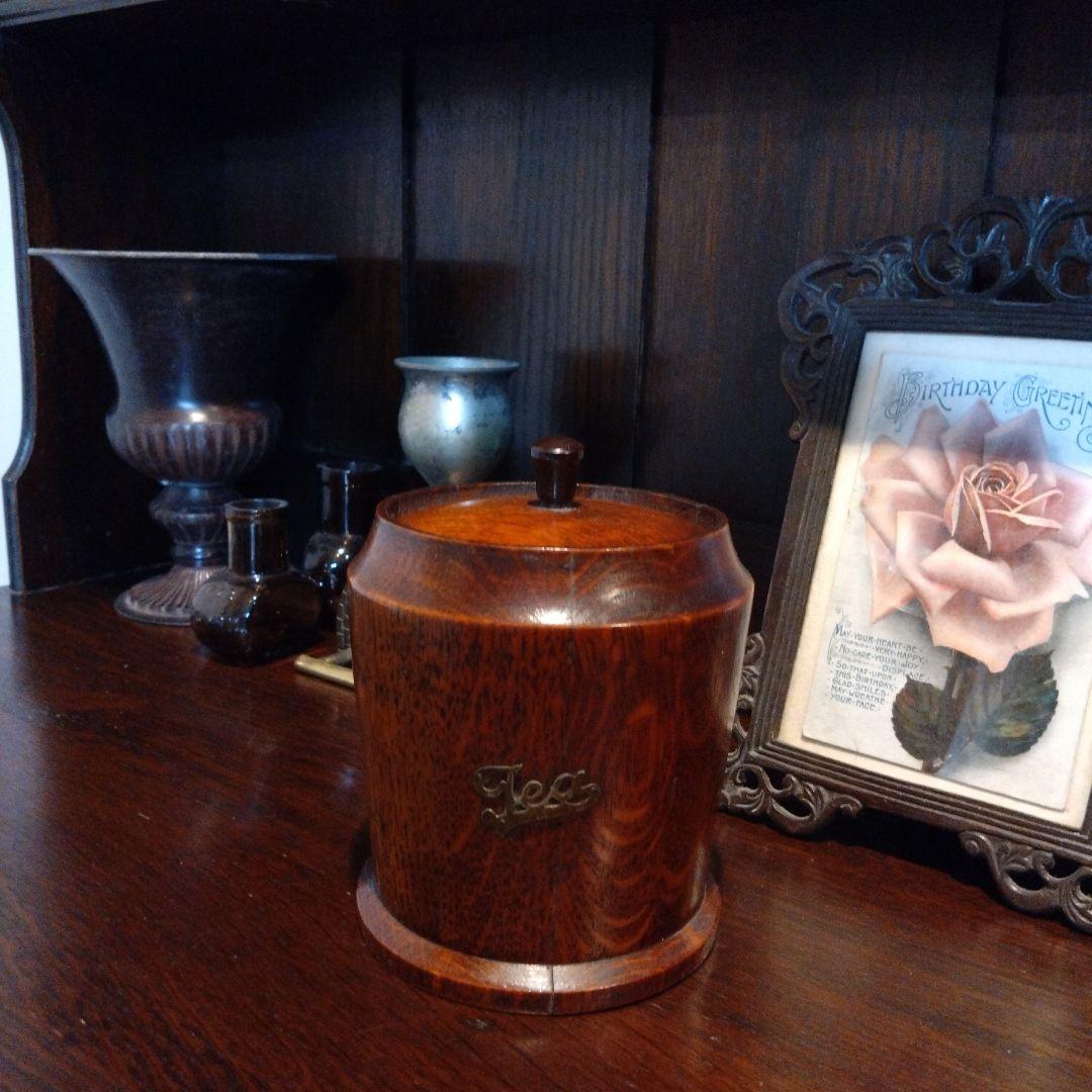 稀少 レア 英国 イギリスアンティーク ティーキャニスター ウォールナット