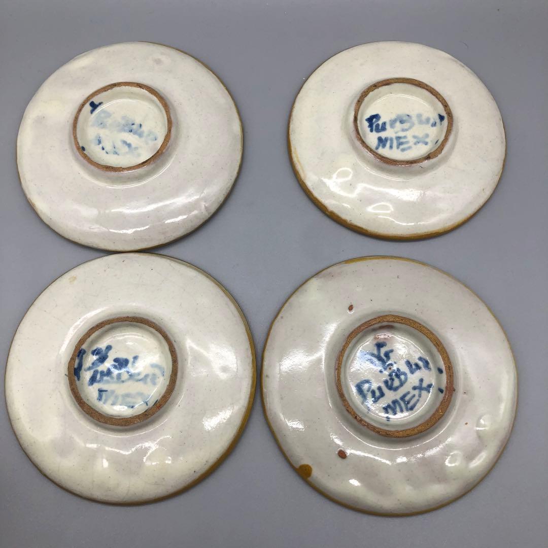 メキシコプエブラタラベラ焼ビンテージ陶器伝統工芸バード鳥カップ&ソーサー4客組