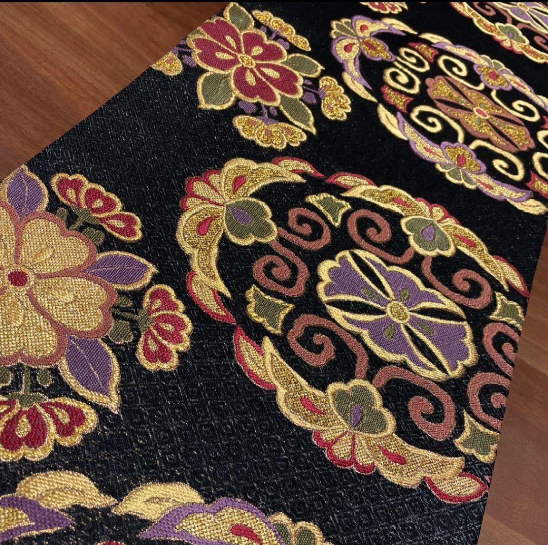 今だけ値下げ こむさでもーど 正絹 振袖用 黒地 華紋 六通 袋帯