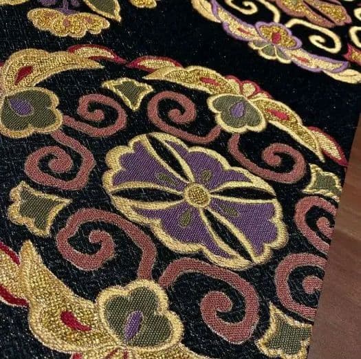 今だけ値下げ こむさでもーど 正絹 振袖用 黒地 華紋 六通 袋帯