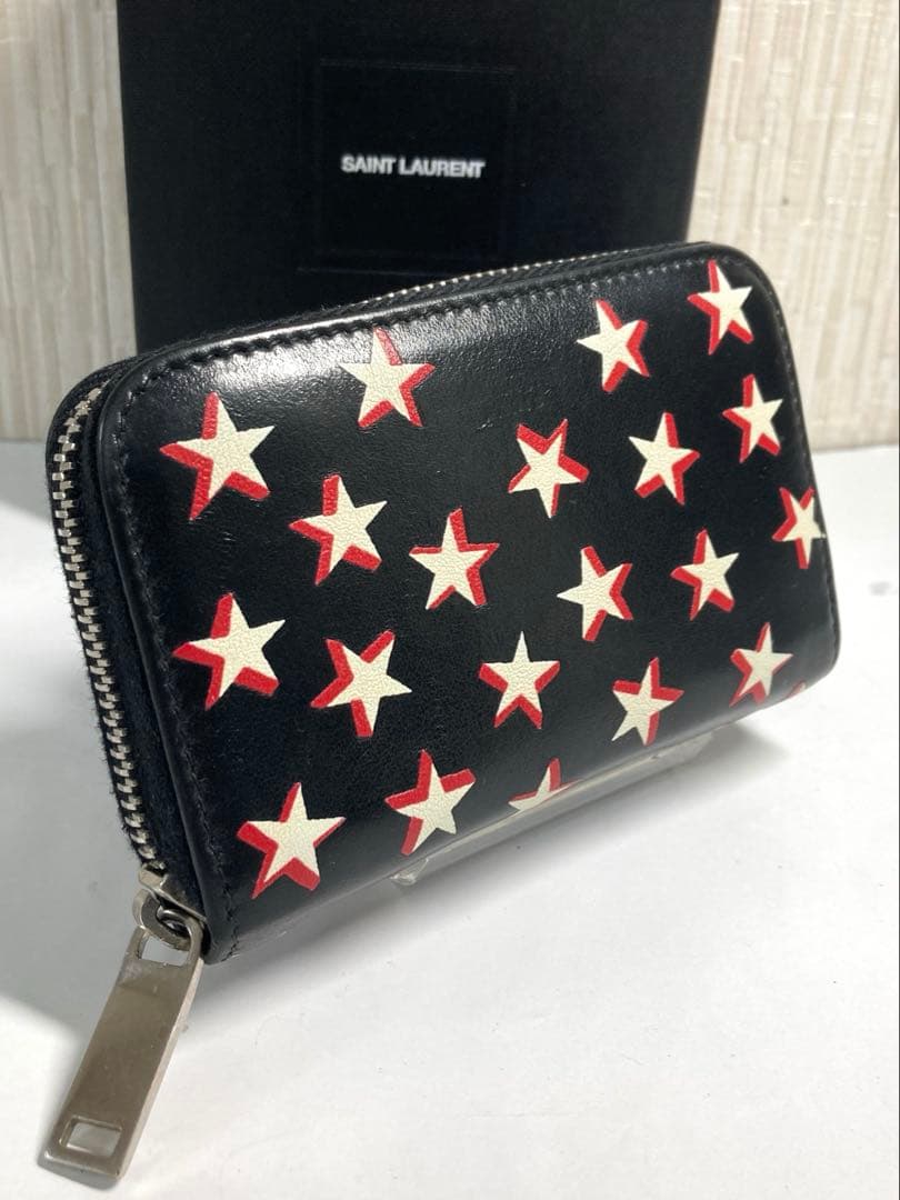 サンローラン　スター　星　レザー　ラウンドファスナー　ケース　カードケース