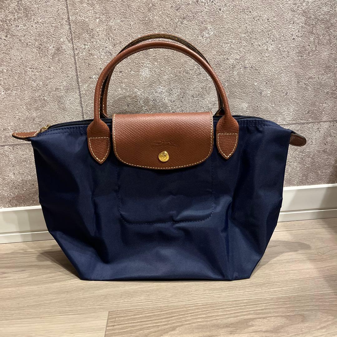 【美品】ロンシャン ル・プリアージュ ハンドバッグ ネイビー Sサイズ