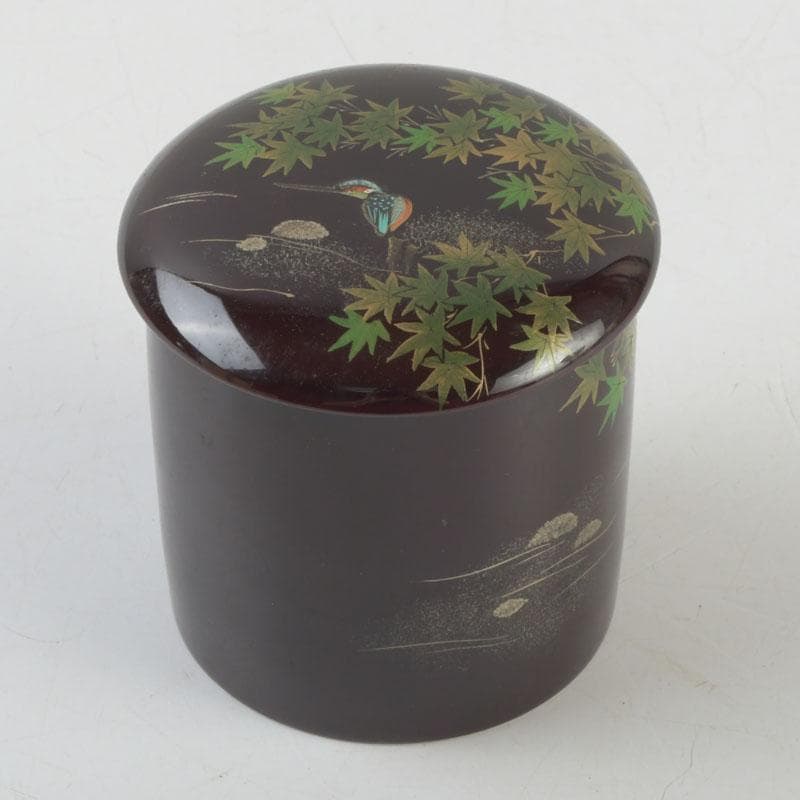 茶道具　越前塗師　中出松峰作　青楓に翡翠蒔絵　金輪寺　棗　共布共箱　V　9313