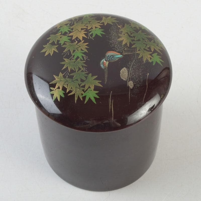 茶道具　越前塗師　中出松峰作　青楓に翡翠蒔絵　金輪寺　棗　共布共箱　V　9313