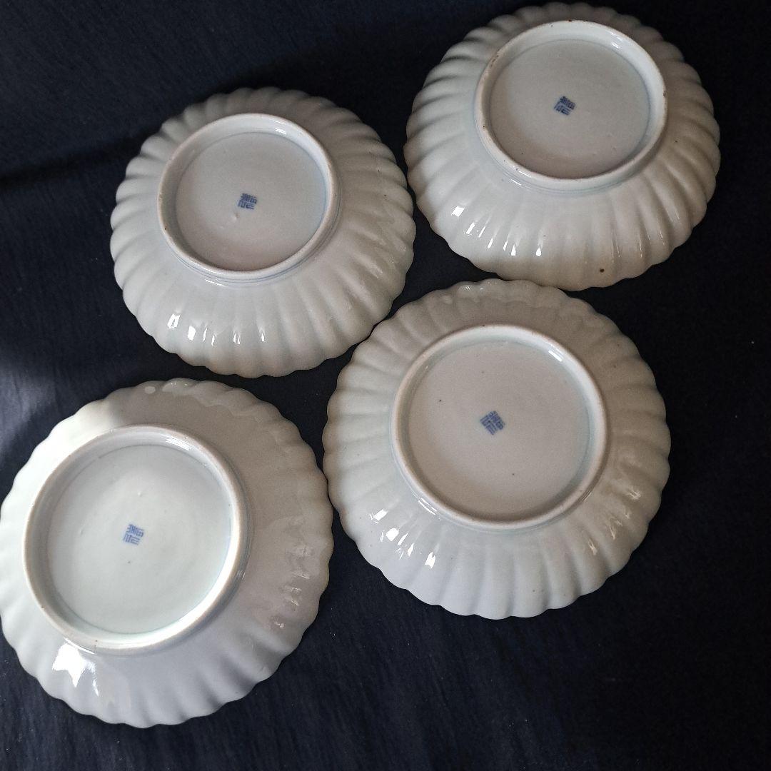 「モダンと素朴さ しのぎ造り！」古伊万里皿(直径13cm) 4客セット 骨董アン