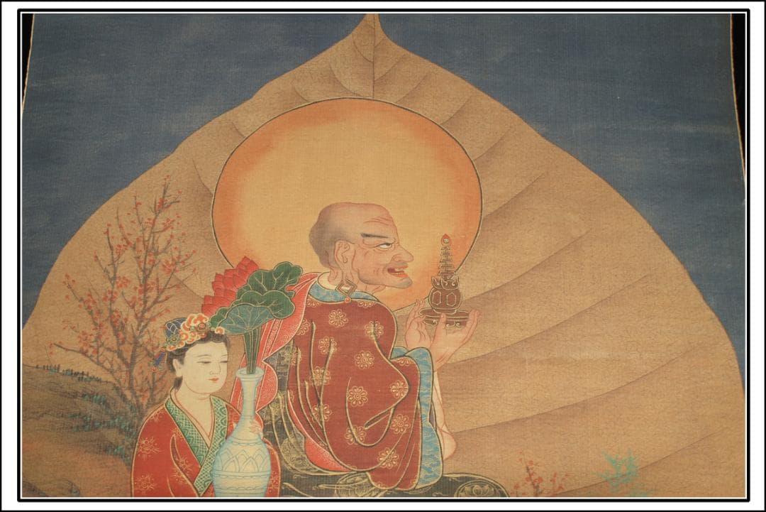 人物図 中国丁雲鵬　 明時代 肉筆保證 唐物唐本　掛け軸　BD824C11-4