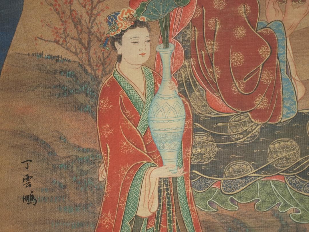 人物図 中国丁雲鵬　 明時代 肉筆保證 唐物唐本　掛け軸　BD824C11-4