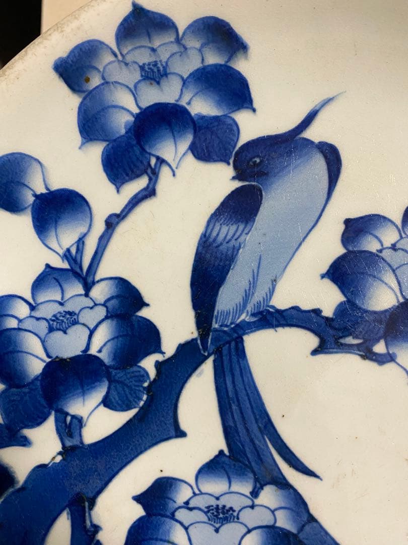 ■古伊万里 志田窯「椿に鳥文10寸皿」■検）大皿江戸後期図変わり皿
