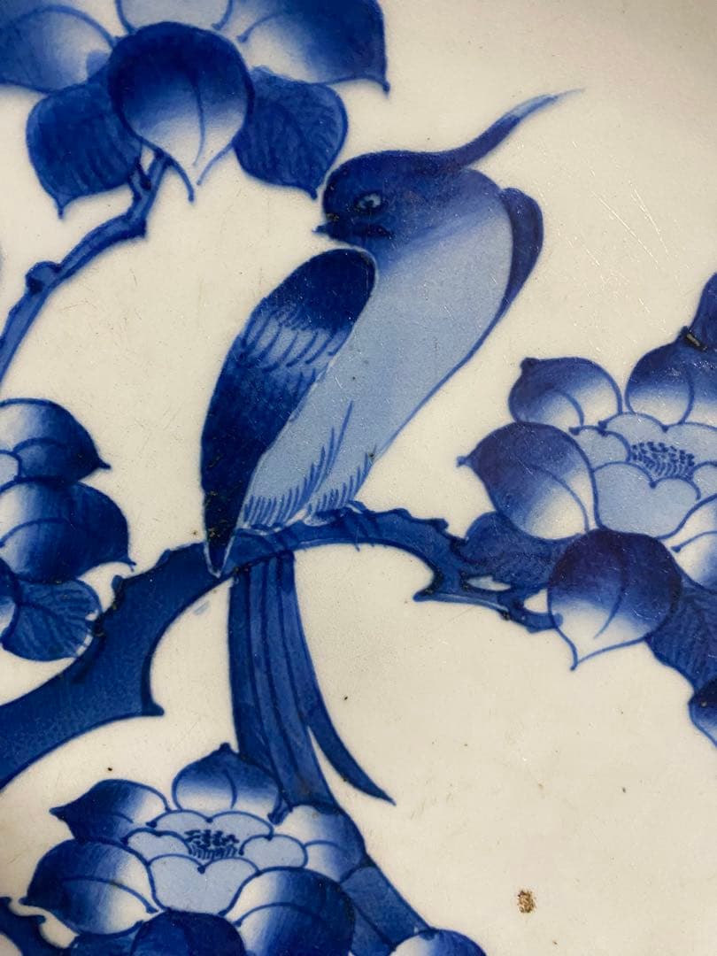 ■古伊万里 志田窯「椿に鳥文10寸皿」■検）大皿江戸後期図変わり皿