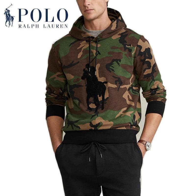 新品正規 Ｍ ポロ ラルフローレン ビッグポニー ダブルニット カモ パーカー