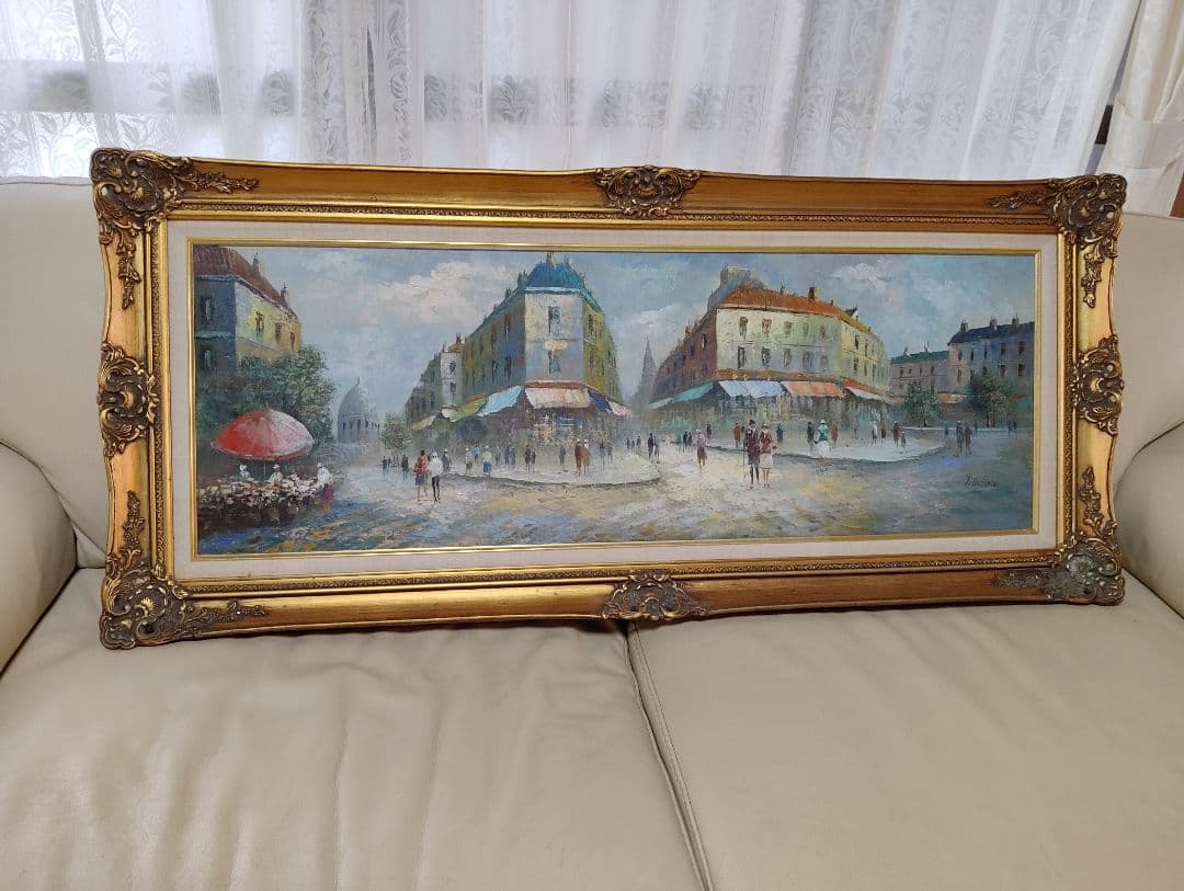 Y.Simon 風景画 油彩画 油絵 パリ街並み　絵画　額装　サイン　箱あり