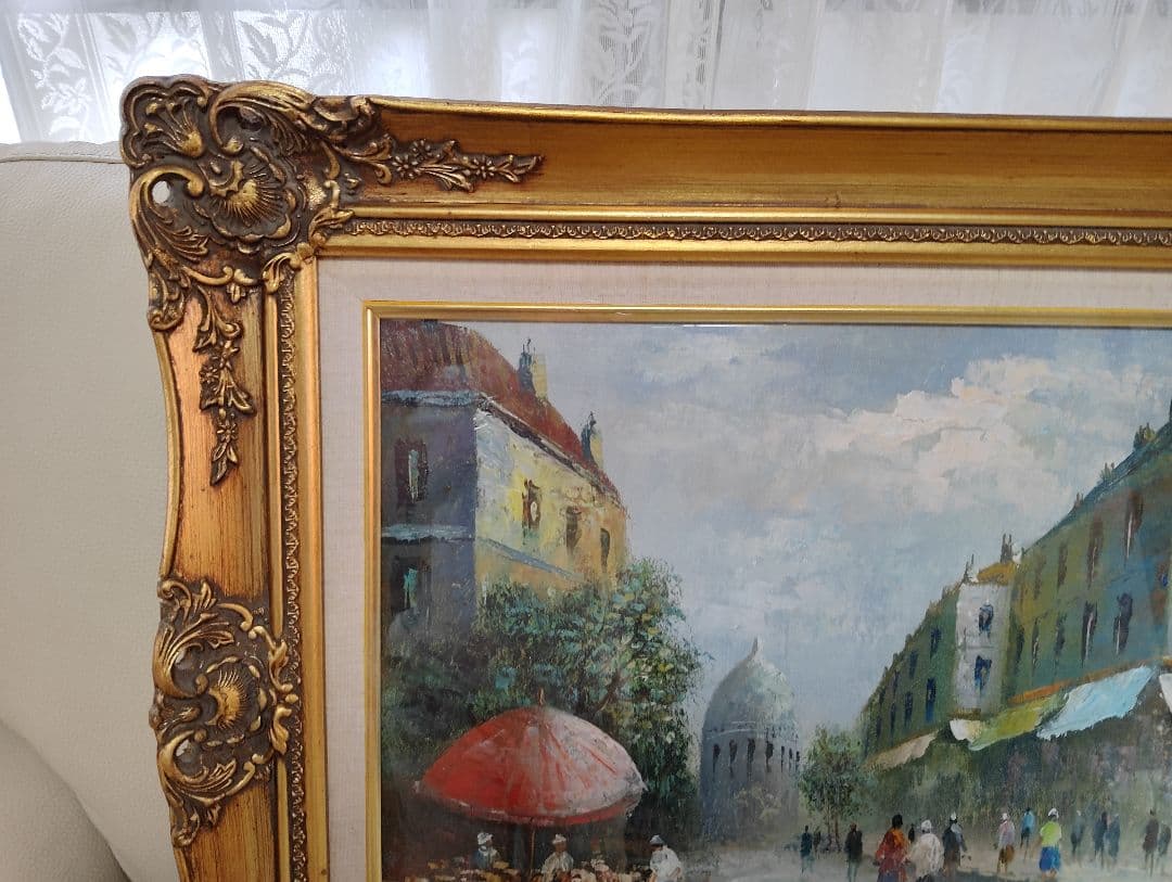 Y.Simon 風景画 油彩画 油絵 パリ街並み　絵画　額装　サイン　箱あり