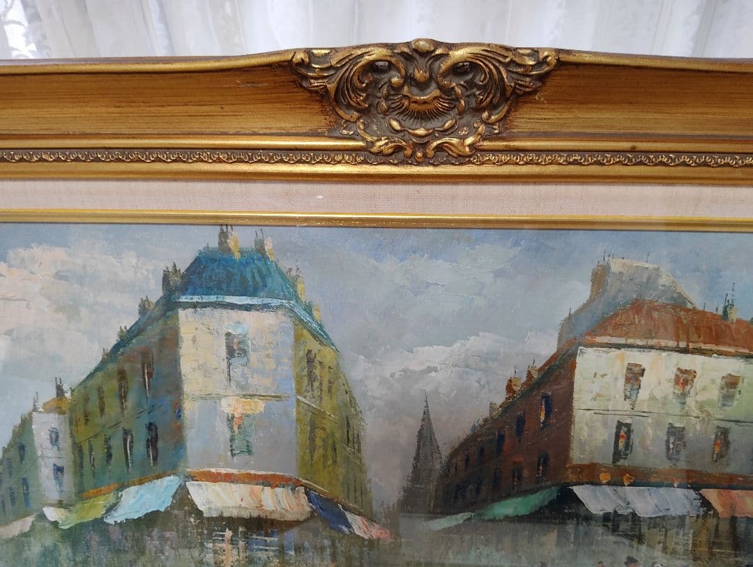 Y.Simon 風景画 油彩画 油絵 パリ街並み　絵画　額装　サイン　箱あり