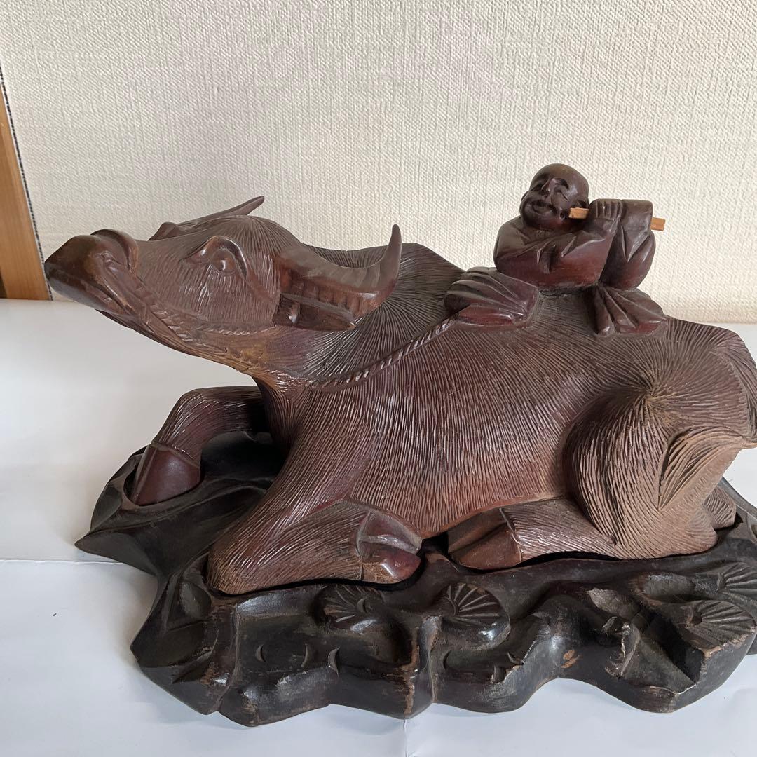 木彫　牛乗り笛吹童子